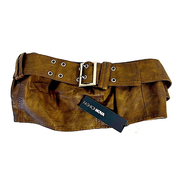 Fashion Nova Janisa Faux Leather Bantu Tube Top Brown - Picture 4 of 12